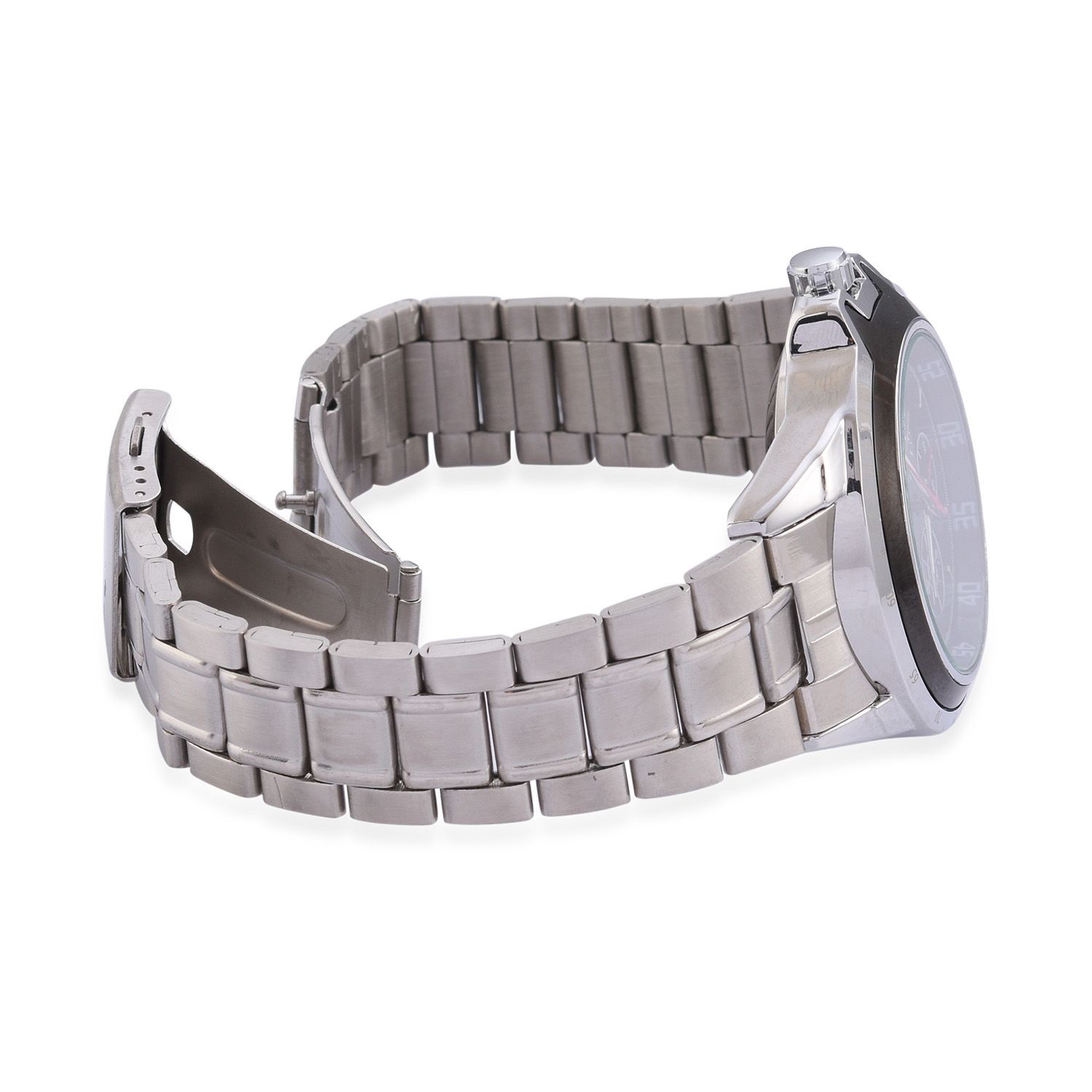 GENOA Automatic Skeleton Black Dial Water Resistant Watch in ION Plated Silver with Stainless Steel Back and Chain Strap