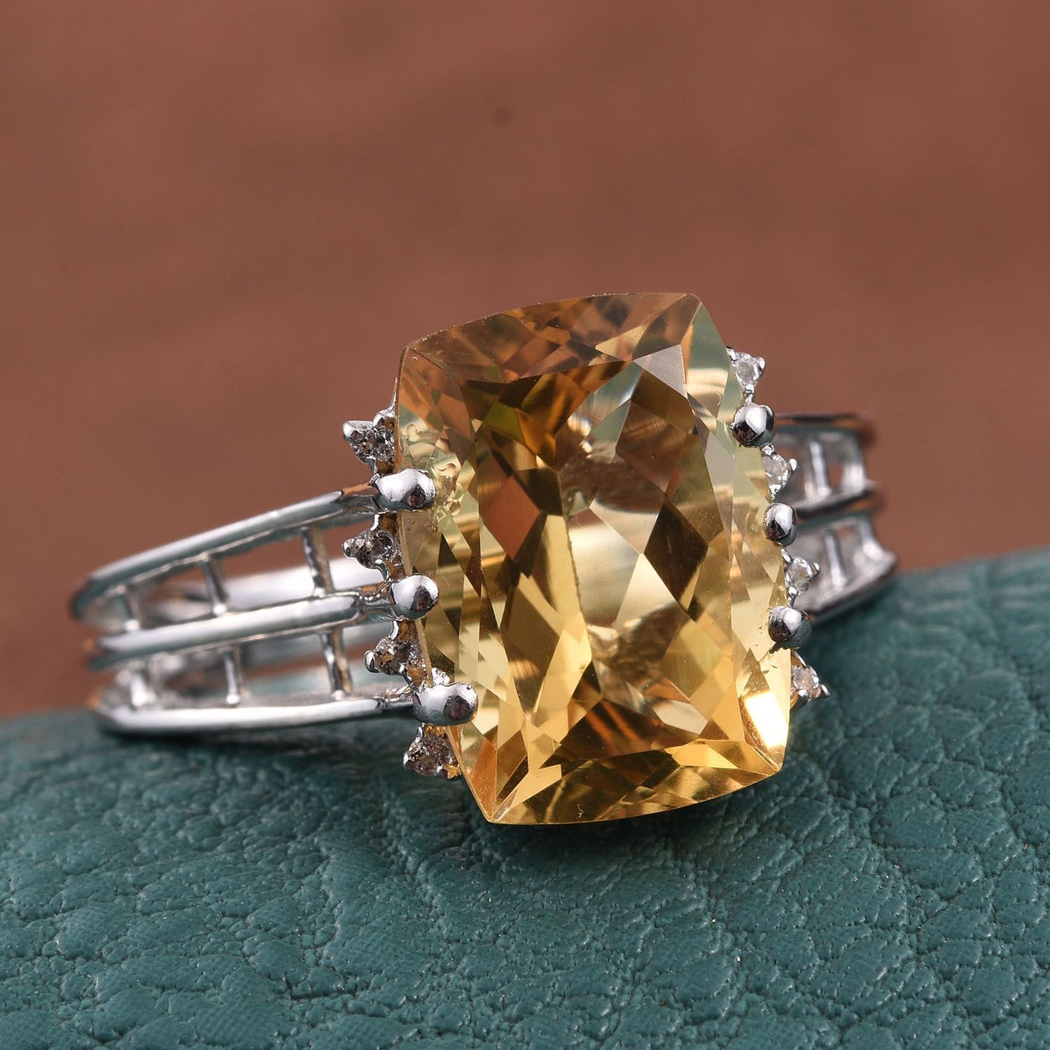 Citrine (Cush 6.20 Ct), White Topaz Ring in Platinum Overlay Sterling Silver 6.250 Ct.