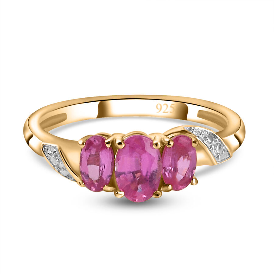 1.30 Ct African Ruby Trilogy Ring in Gold Plated Sterling Silver ...