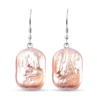 Baroque Pearl Dangling Earrings (With Fish Hook) in Rhodium Overlay Sterling Silver