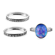 Sajen Silver Cultural Flair Collection- Set of 3 Quartz Doublet  Simulated Opal Blue Ring in Rhodium Overlay Sterling Silver 3.10 Ct, Silver Wt. 6.0 Gms