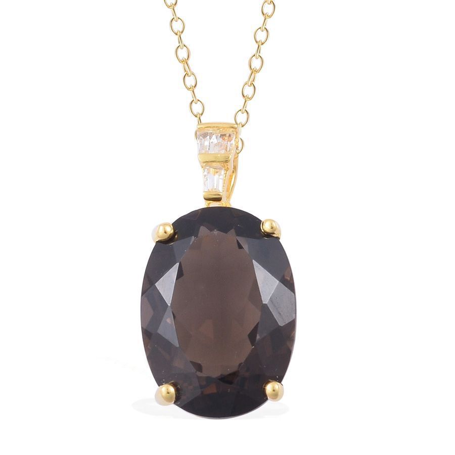 Brazilian Smoky Quartz (Ovl 11.25 Ct), White Topaz Pendant With Chain in Rhodium and Yellow Gold Ove