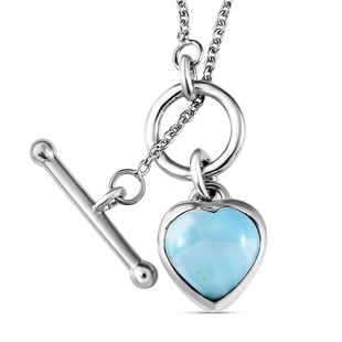 Larimar  Fancy Necklace (Size - 20) With T-Bar Clasp  in Platinum Overlay Sterling Silver 4.08 ct
