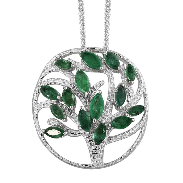 GP Kagem Zambian Emerald (Mrq), Kanchanaburi Blue Sapphire Tree Pendant With Chain in Platinum Overlay Sterling Silver 2.500 Ct.