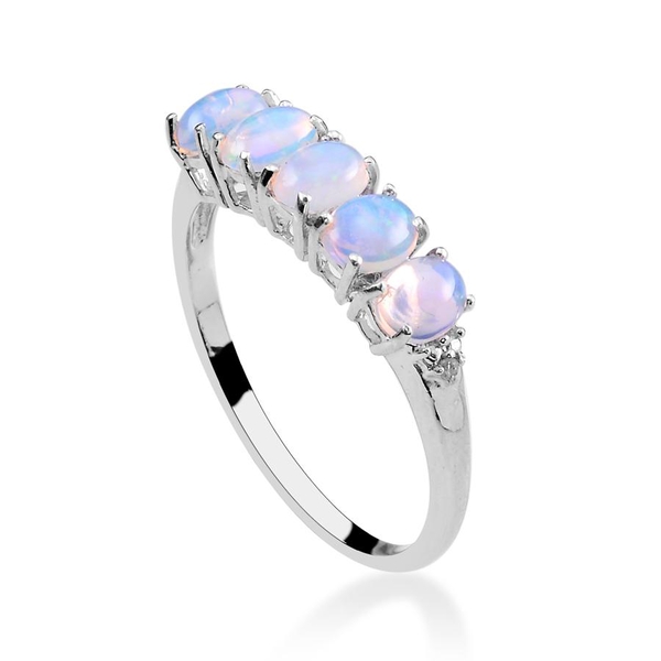 Ethiopian Welo Opal (Ovl), Diamond Ring in Platinum Overlay Sterling Silver 0.910 Ct.