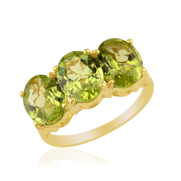 Hebei Peridot (Ovl) Trilogy Ring in 14K Gold Overlay Sterling Silver 5.000 Ct.