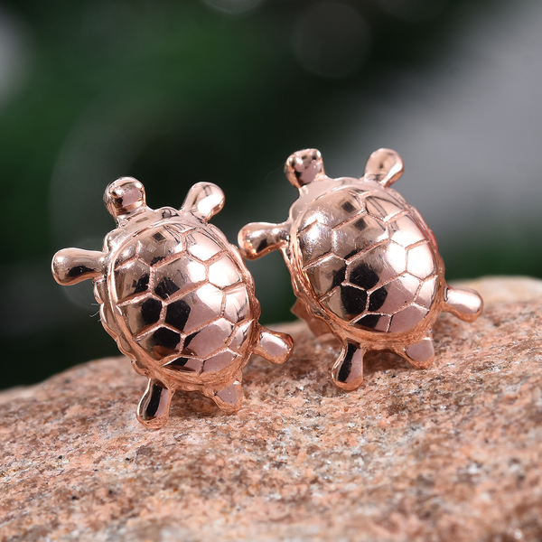 Rose Gold Overlay Sterling Silver Turtle Stud Earrings (with Push Back)