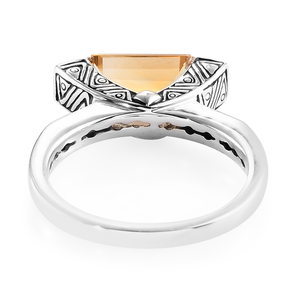 Sajen Silver CULTURAL FLAIR Collection - Citrine Enamelled Ring in Rhodium Overlay Sterling Silver 1.50 Ct.