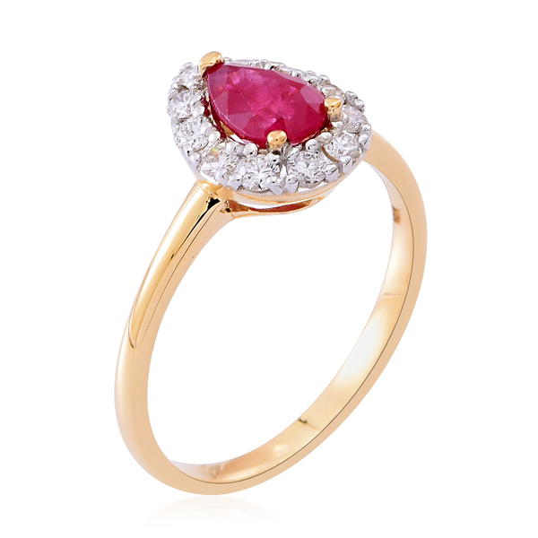 ILIANA 18K Y Gold AAAA Ruby (Pear), Diamond (SI-G-H) Ring 1.150 Ct.
