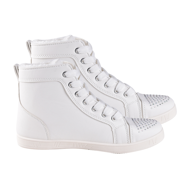 White Ankle Trainers with Faux Fur Lining