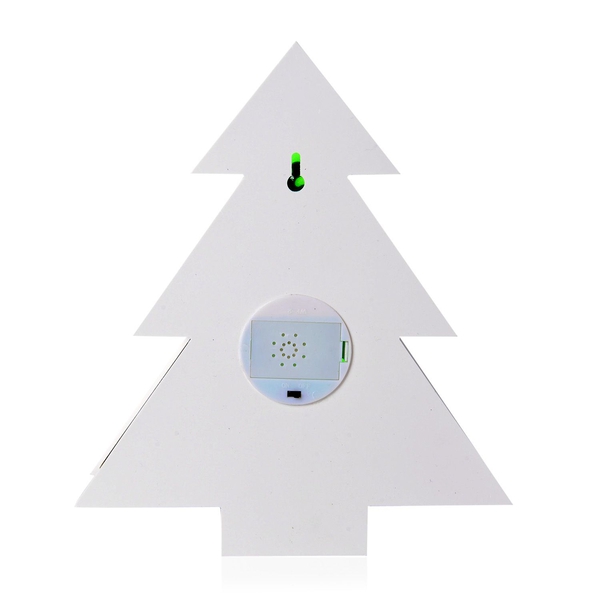 Green and White Colour Snowflake Pattern Wooden Hanging Christmas Tree with LED Light Inside (Size 30X26 Cm)