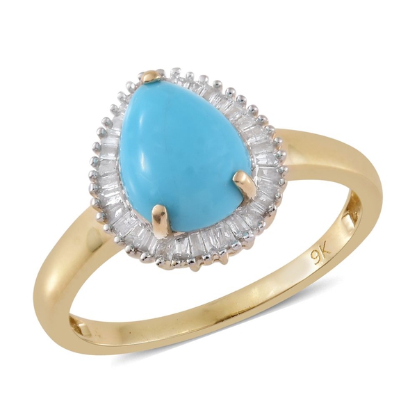 9K Y Gold AA Arizona Sleeping Beauty Turquoise (Pear 1.35 Ct), Diamond Ring 1.500 Ct.