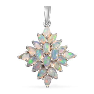 3 Carat Ethiopian Welo Opal Cluster Pendant in Platinum Plated Sterling Silver
