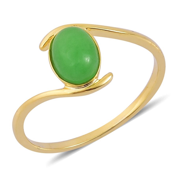 Chinese Green Jade (Ovl) Solitaire Ring in Yellow Gold Overlay Sterling Silver 1.650 Ct.
