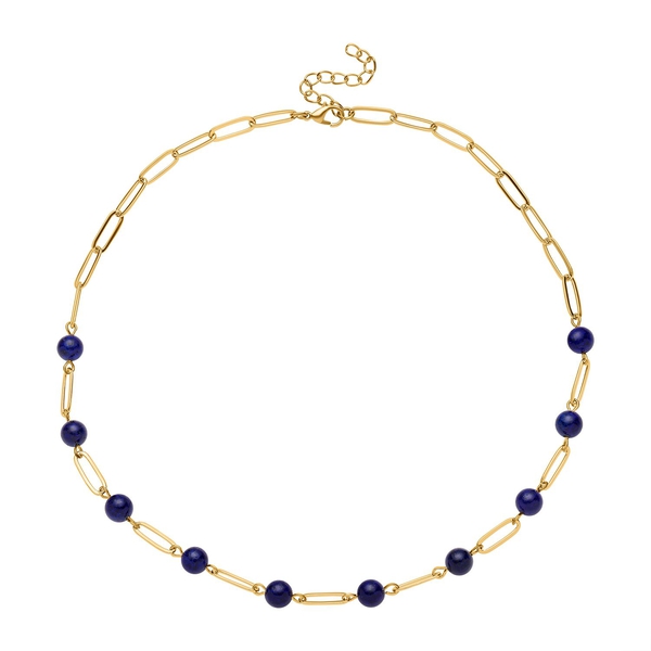 Lapis Lazuli Paperclip Necklace (Size 20) in Yellow Gold Tone
