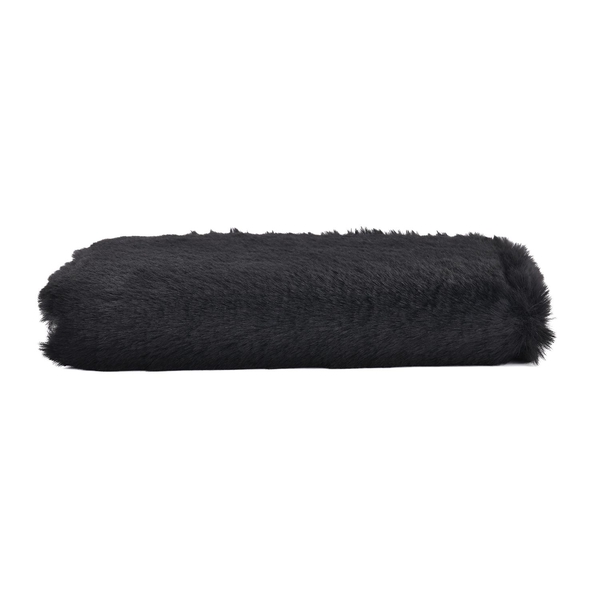 Faux Fur Long Size Wallet with Zipper Closure (Size 20x10x3Cm) - Black