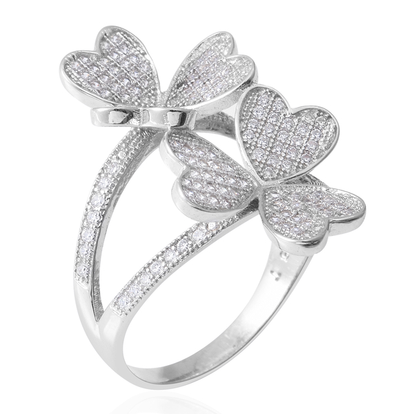 ELANZA  Simulated Diamond (Rnd) Flower Ring in Rhodium Overlay Sterling Silver