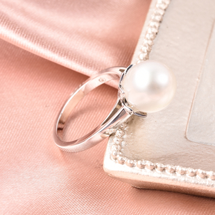 Galatea Pearl - Edison Momento Talking Pearl Ring in Rhodium Overlay Sterling Silver