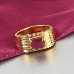 GP Art Deco Collection - African Ruby (FF) and Kanchanaburi Blue Sapphire Ring in 14K Gold Overlay S
