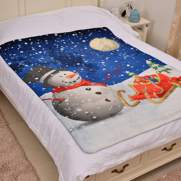 Super Soft Snowman Print Pattern Fleece throw - 200 Gsm -  Size 130x170cm.