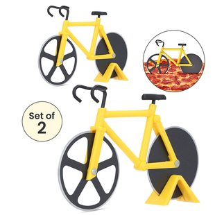 Set of 2 - Bicycle Pizza Cutter with Sharp Blades (Size 19x10Cm) - Yellow