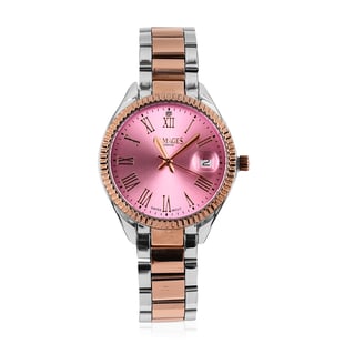 GAMAGES OF LONDON Ladies Regal Diamond Swiss Movement Pink Dial Water Resistant Watch with Two Tone Chain Strap