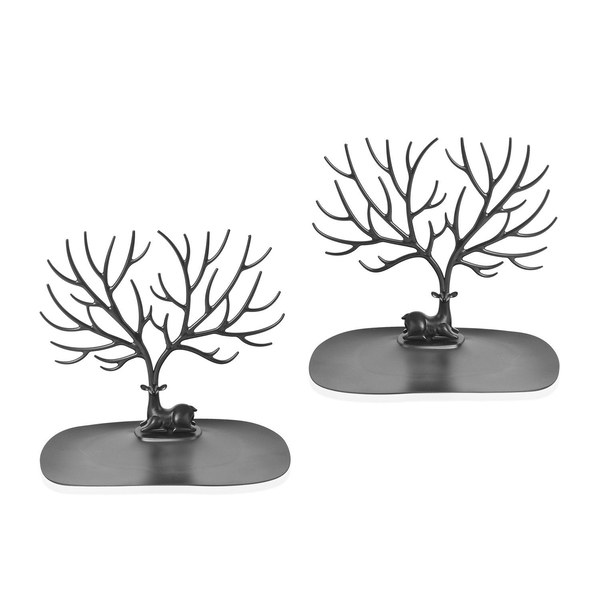 Set of 2 - Deer Tree Shaped Jewellery Display Organiser (Size 25x15x23cm) - Black
