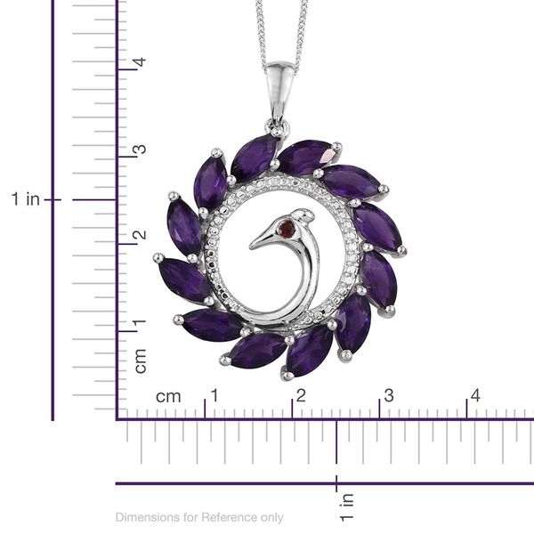 Amethyst (Mrq), Mozambique Garnet Peacock Pendant With Chain in Platinum Overlay Sterling Silver 6.500 Ct.