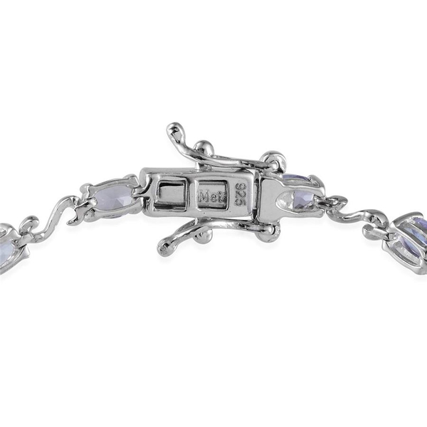 Tanzanite (Ovl) Bracelet (Size 7) in Platinum Overlay Sterling Silver 3.500 Ct.