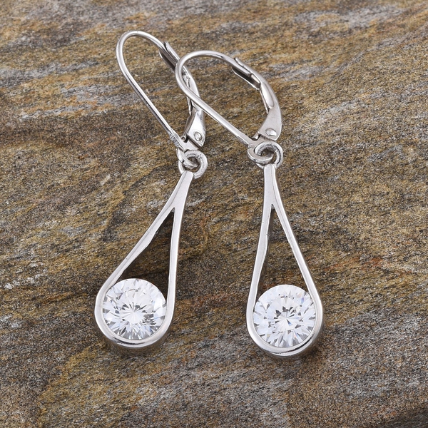 Lustro Stella - Platinum Overlay Sterling Silver (Rnd) Lever Back Earring  Made with Finest CZ 2.060 Ct.