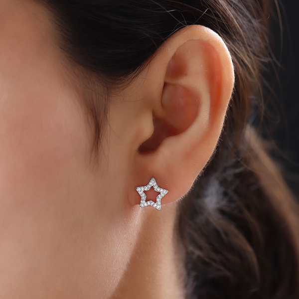 RHAPSODY 950 Platinum IGI Certified Diamond (VS/E-F) Star Stud Earrings (with Screw Back) 0.25 Ct.