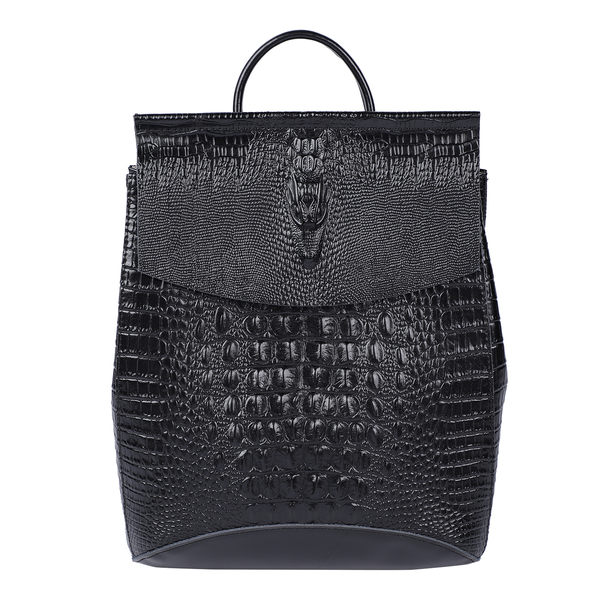 Closeout Deal Genuine Leather Crocodile Pattern Backpack - Black