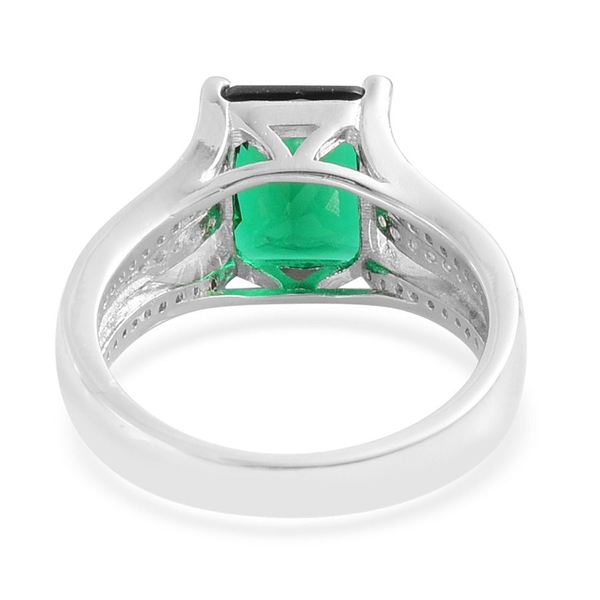 Simulated Emerald and Simulated White Diamond Ring in Rhodium Plated Sterling Silver