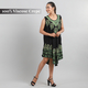 100% Viscose Crepe Umbrella Dress Embellished with Batik and Embroidery (Size 120x105 Cm) - Black & Green