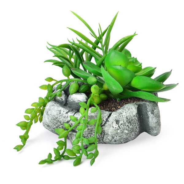 (Option 1) Home Decor - Artificial Cactus Plant in Cement Pot (Size 13X10 Cm)