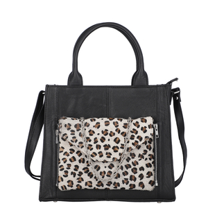100% Genuine Leather 3-in-1 Leopard Pattern Handbag (30x26x8cm) with Detachable Clutch (21x16cm) wit