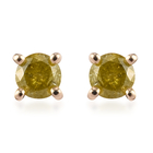 9K Yellow Gold SGL Certified Yellow Diamond (I3) Solitaire Stud Earrings (with Push Back) 0.25 Ct.