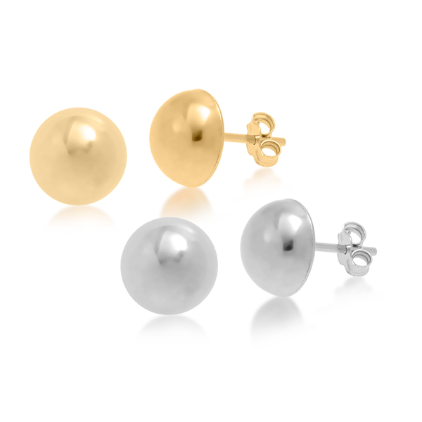 Close Out Deal Set of 2 - 10 MM Half Ball Stud Earrings (with Push Back) in Yellow Gold Overlay and 
