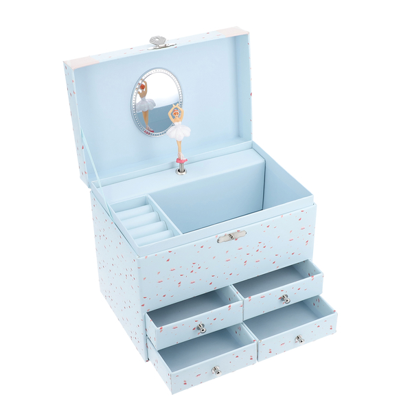 3 Layer Ballerina Musical Jewellery Box with Inside Mirror (Size 18x15x12 Cm) - Pink & Light Blue