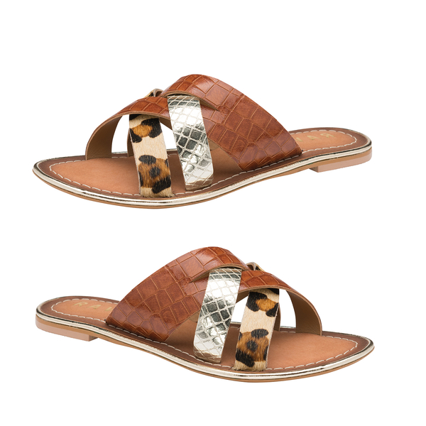 RAVEL Tan Heddon Leather Mule Sandals (Size 3)