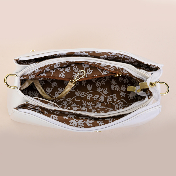 SENCILLEZ 100% Genuine Leather Crossbody Bag with Detachable Strap and Zipper Closure (Size 29x9x17cm) - Beige
