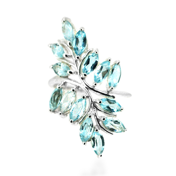 Sky Blue Topaz (Mrq) Leaves Ring in Rhodium Plated Sterling Silver 4.200 Ct.