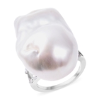 Baroque Freshwater Pearl and Diamond Ring (Size O) in Rhodium Overlay Sterling Silver