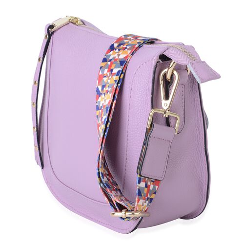Premium Super Soft 100% Genuine Leather Lilac Colour Crossbody Bag with Multi Colour Removable ...