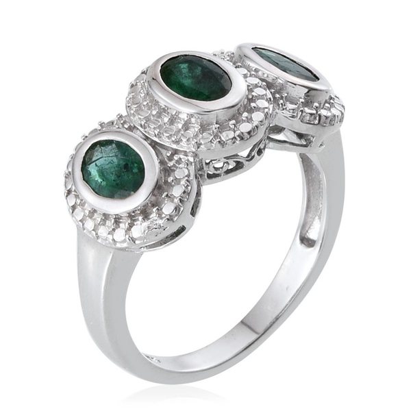 Kagem Zambian Emerald (Ovl) Trilogy Ring in Platinum Overlay Sterling Silver 1.250 Ct.