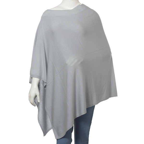 100% Merino Cashmere Wool Silver Colour Poncho (Size 85x85 Cm)
