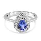 Tanzanite and Natural Cambodian Zircon Ring (Size O) in Platinum Overlay Sterling Silver 1.04 Ct.