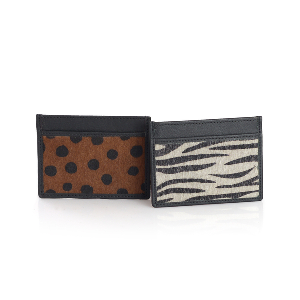 Set of 2 - Genuine Leather White and Black Colour Zebra Pattern and Chocolate and Black Colour Dot P