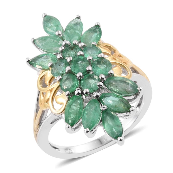 3 Carat Zambian Emerald Floral Ring in Gold Plated Sterling Silver 4.67 Grams