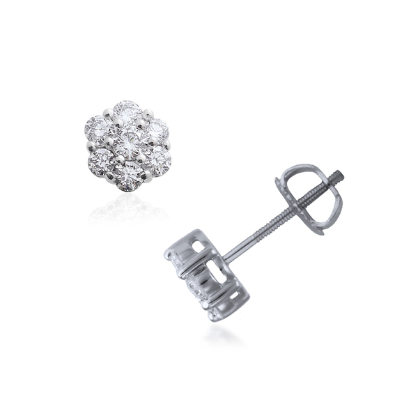 ILIANA 18K W Gold IGI Certified Diamond (Rnd) (SI/ G-H) Floral Stud Earrings (with Screw Back) 1.000